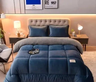 Colcha nórdica azul y gris