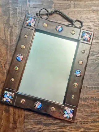 Espejo antiguo madera con esmaltes