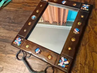 Espejo antiguo madera con esmaltes