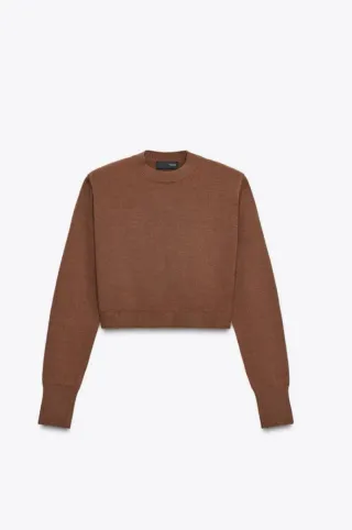 Jersey punto cropped hombreras marrón