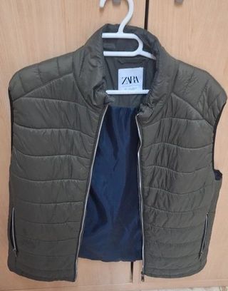 Chaleco Zara Hombre Sin Mangas Pluma Verde Oliva