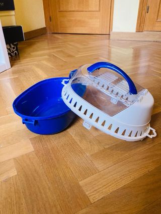 Transportín para roedores azul y transparente