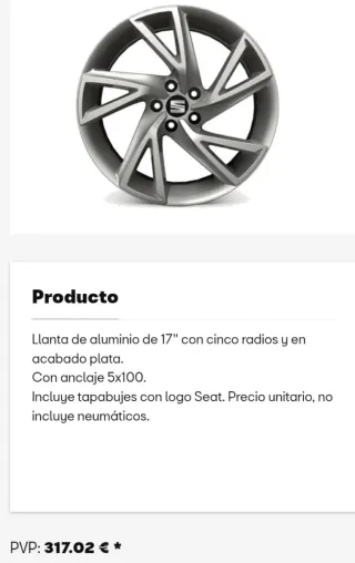 4 LLANTAS 17 SEAT IBIZA SPORT 6J 6P ORIGINALES