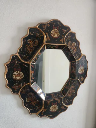 Espejo Antiguo Octogonal Hecho a Mano