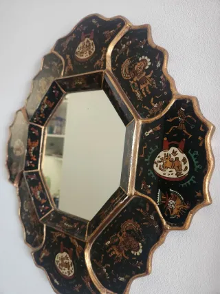 Espejo Antiguo Octogonal Hecho a Mano