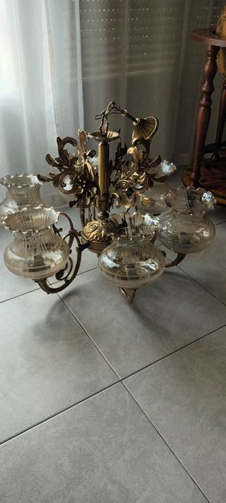 Lámpara de bronce 6 brazos cristal