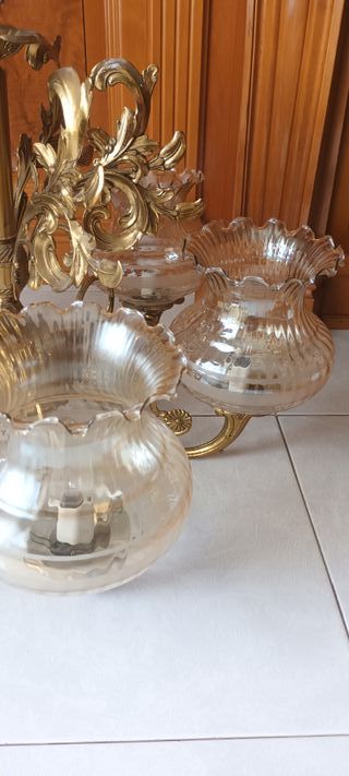 Lámpara de bronce 6 brazos cristal