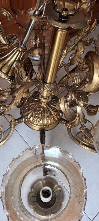 Lámpara de bronce 6 brazos cristal