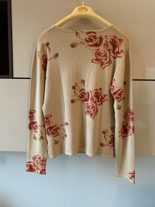 Maglione beige con rose taglia M