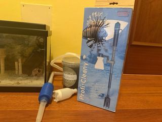 Acuario pequeño con decoración y accesorios