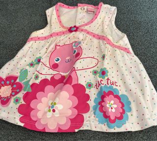 Vestido bebé niña rosa gato flores