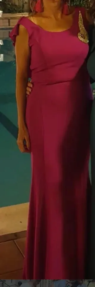 Vestido de fiesta largo dorado y rosa