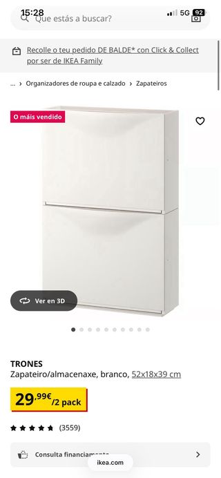 Zapatero Trones Ikea blanco muy usado