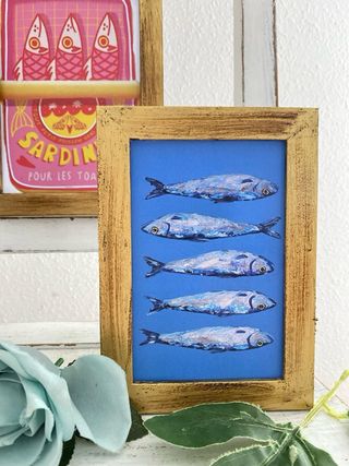 Lote cuadros dorados envejecidos con sardinas