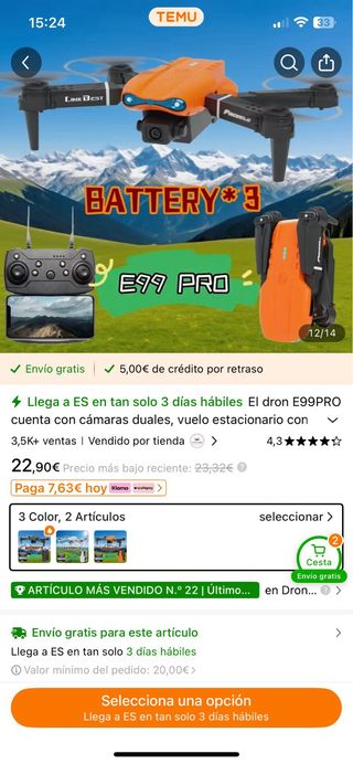 Dron con cámara naranja y negro