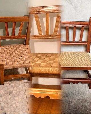 Silla baja de madera tejida con cuerda