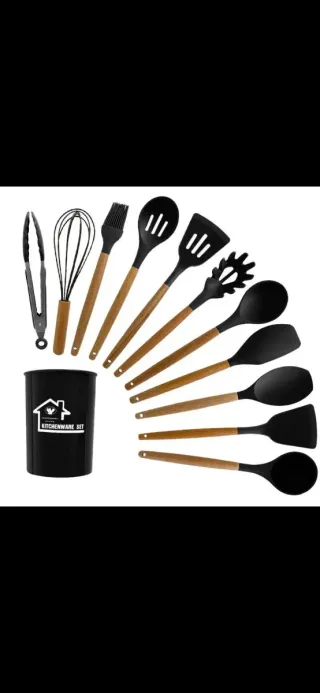 Set Cucina 12 Pezzi Silicone e Legno