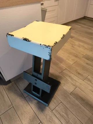 2 Taburetes Vintage Madera Crema/Gris