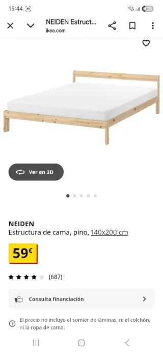 Estructura de cama NEIDEN pino 140x200