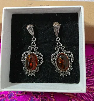Pendientes Plata y Ámbar Marrón