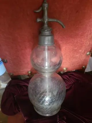 Sifón antiguo raro de vidrio