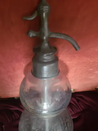 Sifón antiguo raro de vidrio