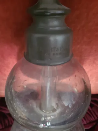 Sifón antiguo raro de vidrio