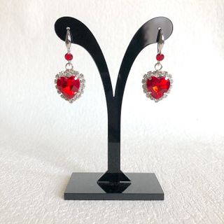Orecchini cuore rosso con strass