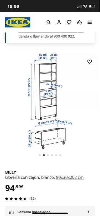 Librería blanca con cajón 80x30x202 cm c/u