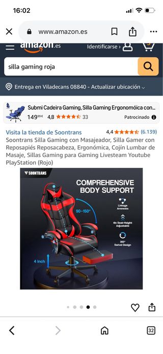Silla Gaming Negra y Roja