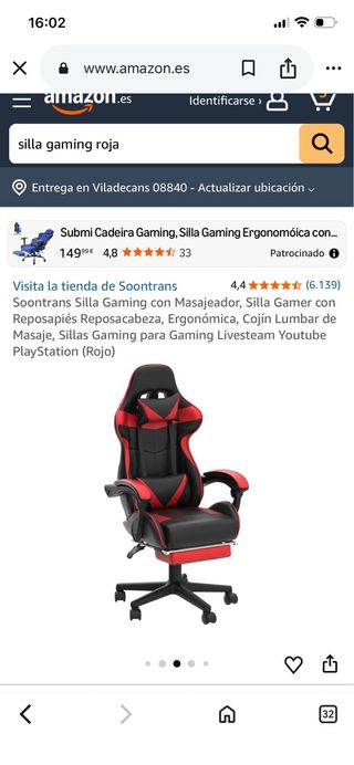 Silla Gaming Negra y Roja