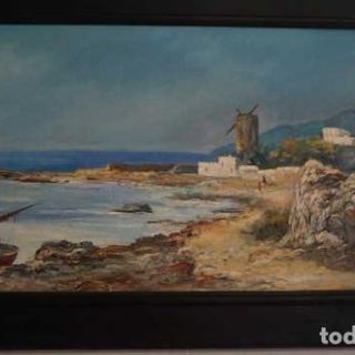 Cuadro Antiguo Lluis Bonada Paisaje Costero