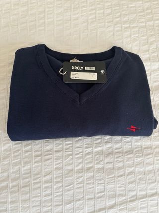 Jersey azul marino talla M con ribete rojo