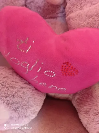 Peluche Elefante Grigio con Cuore Rosa