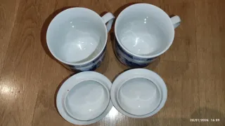 Taza porcelana dragón azul y blanco con tapa