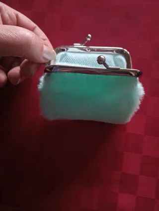 Portamonete verde acqua pelliccia sintetica Nuovo