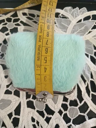 Portamonete verde acqua pelliccia sintetica Nuovo