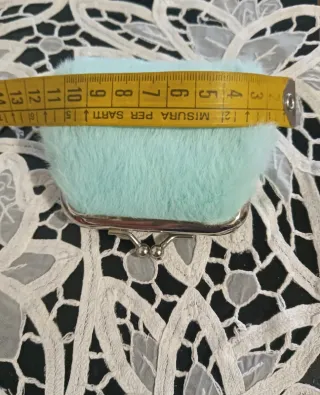 Portamonete verde acqua pelliccia sintetica Nuovo