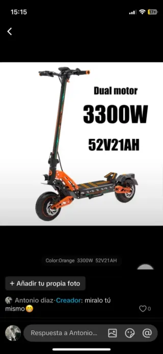 Patín eléctrico Dual motor 3300W