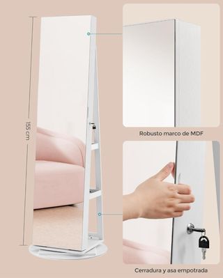 Armario joyero blanco con espejo