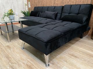 Sofa-cama chaise longue, tapizado terciopelo.