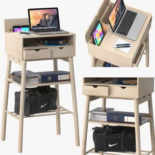 Escritorio de madera con 2 cajones y estante