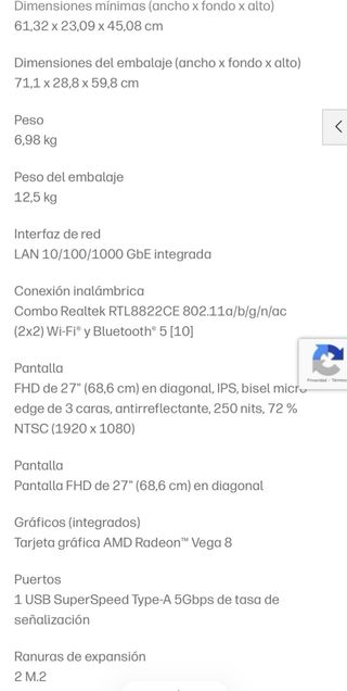 HP All-in-One 27 PC 9QW95EA Plata