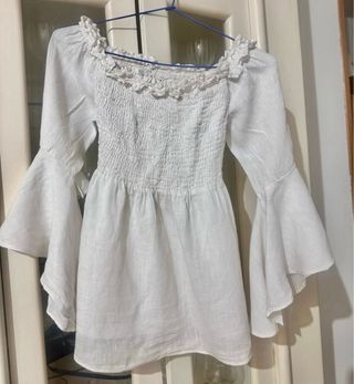 Blusa Zara Boho Blanca Manga Campana