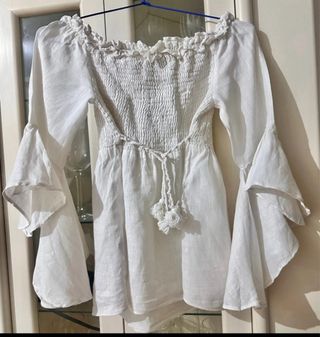 Blusa Zara Boho Blanca Manga Campana
