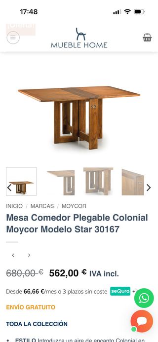Mesa plegable colonial madera maciza