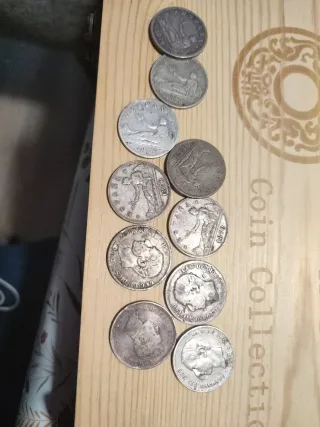 Lotto di 10 monete da 2 pesetas in argento del 1870