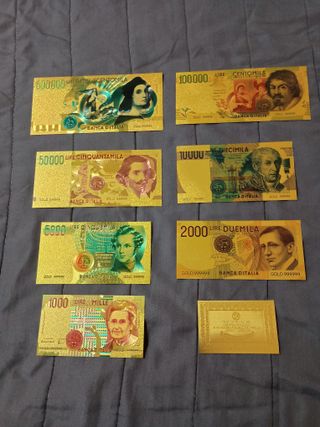 SERIE 8 PEZZI IN LIRE LAMINA D'ORO COLORATA