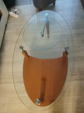 Mesa de centro cristal y madera