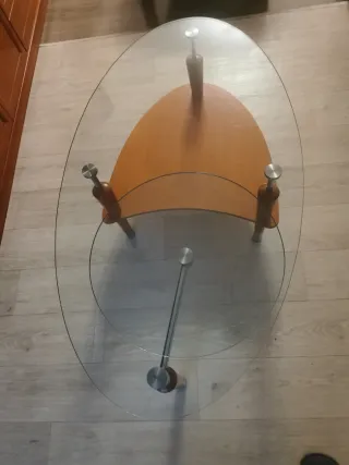 Mesa de centro cristal y madera